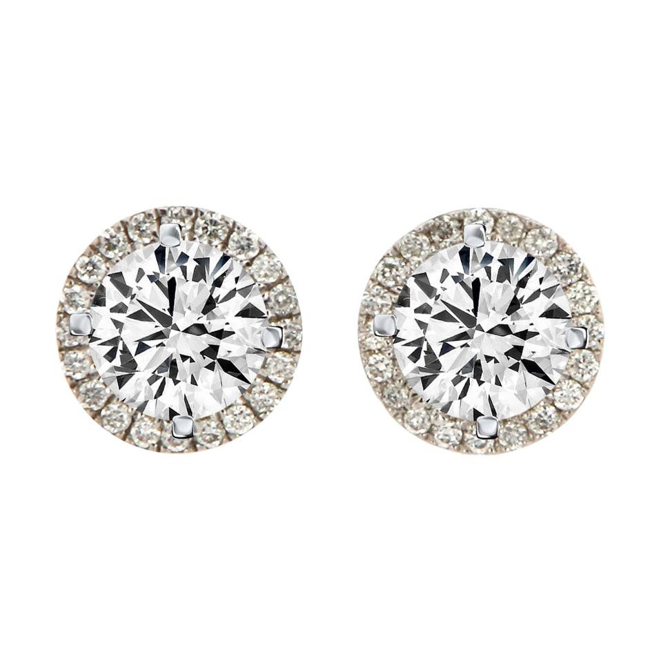 18 Karat White Gold Halo Diamond Earrings '3/4 Carat' For Sale
