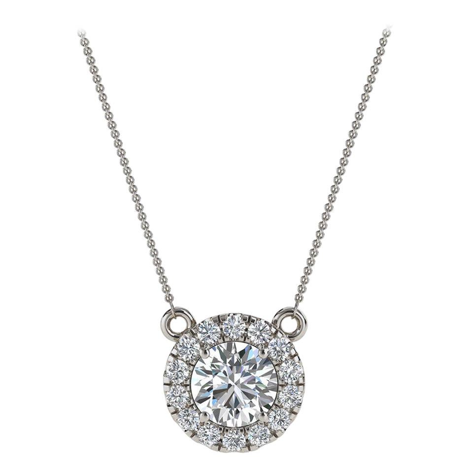 18 Karat White Gold Halo Diamond Pendant '1/2 Carat' For Sale