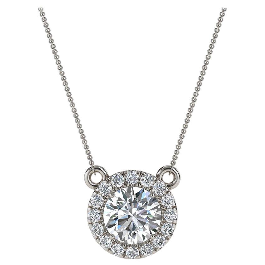 18 Karat White Gold Halo Diamond Pendant '3/4 Carat' For Sale