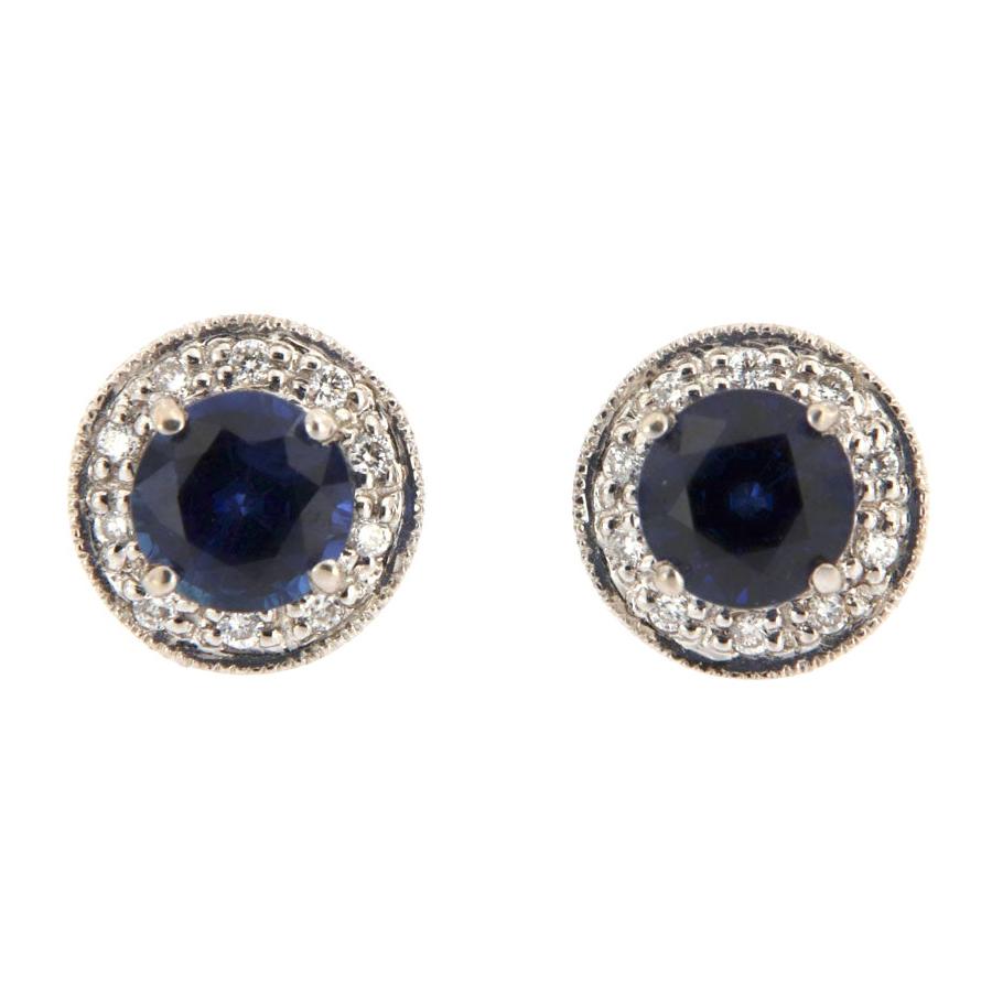18 Karat Weißgold Halo-Ohrringe mit Diamanten und blauen Saphiren '1 Karat'