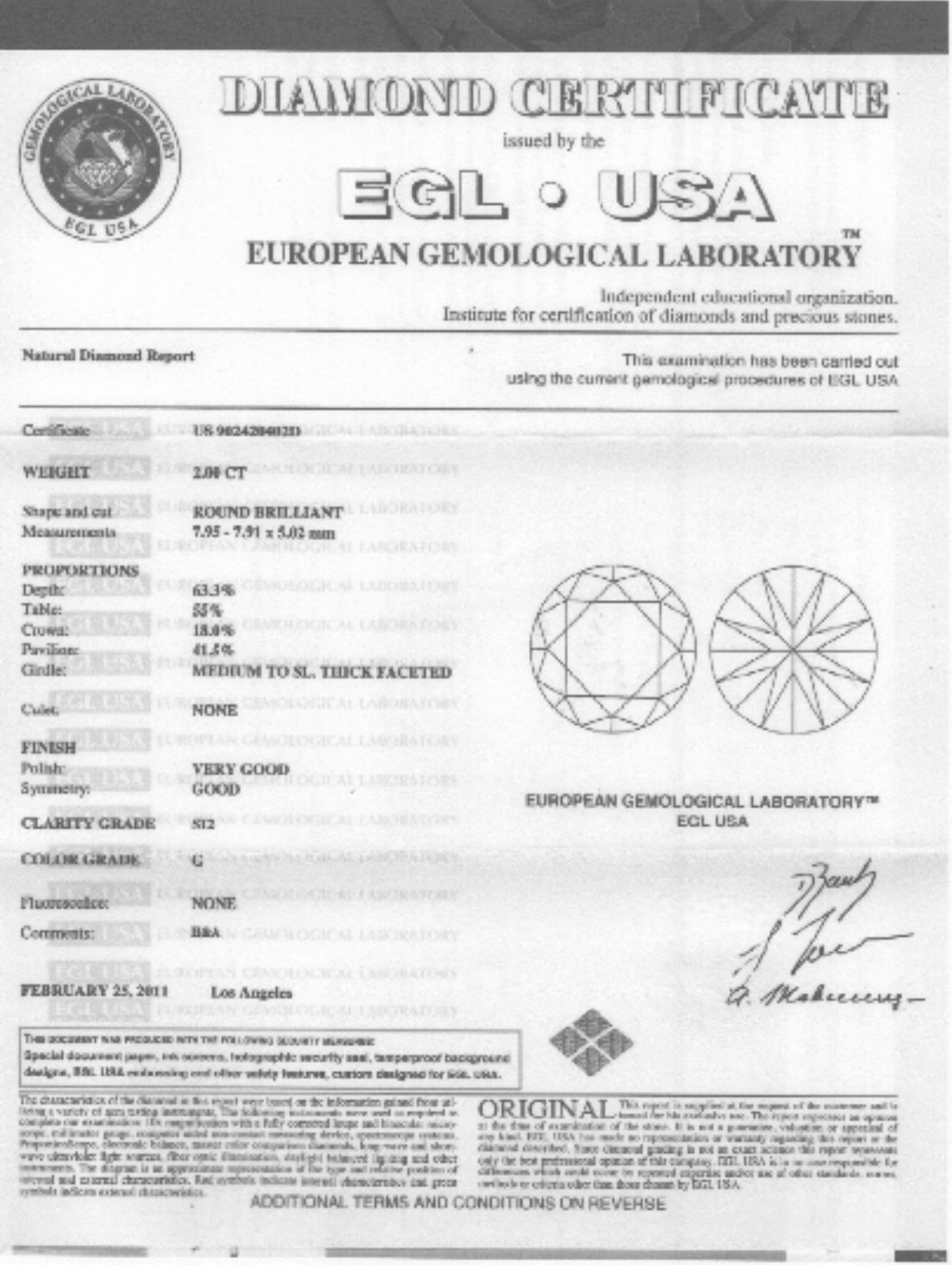 18 Karat White Gold Halo Round Diamond Ring 'Center, 2.00 Carat G-SI2 EGL USA' For Sale 1