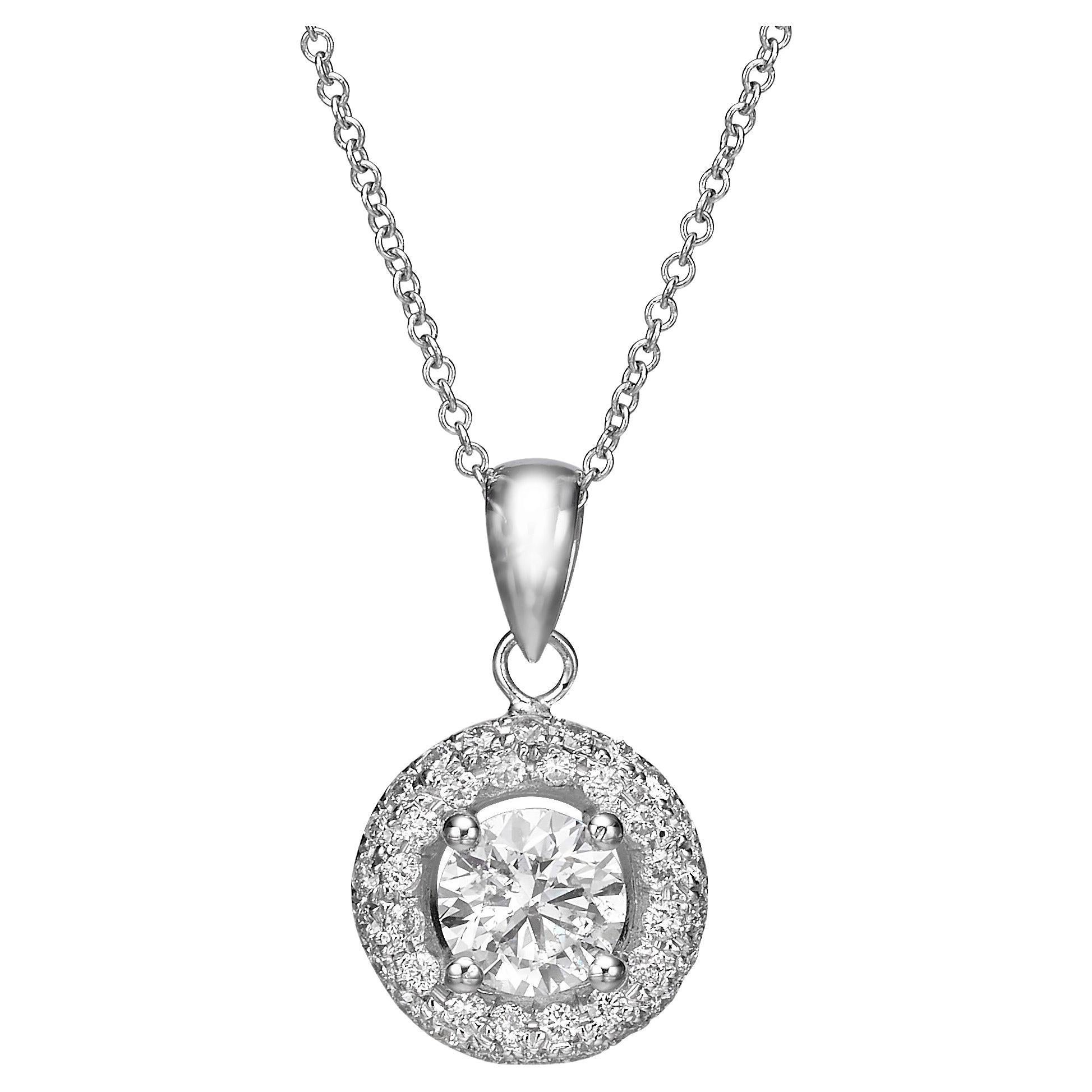 Pendentif en or blanc 18 carats de style halo avec diamants de 1,39 carat en vente