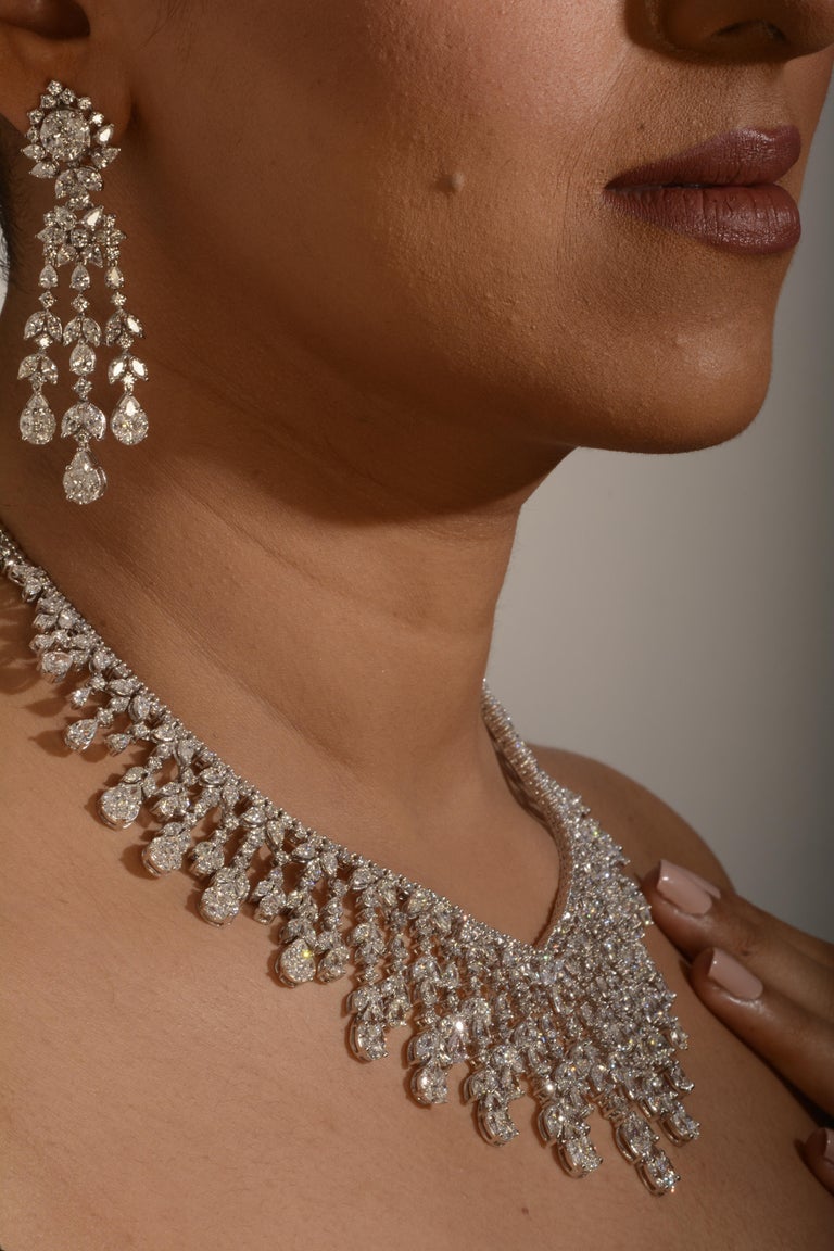 IGI Certified 18 Karat White Gold Handcrafted Diamond Bridal Necklace Set  For Sale at 1stDibs | white gold wedding necklace, white gold sets, white  gold necklace set