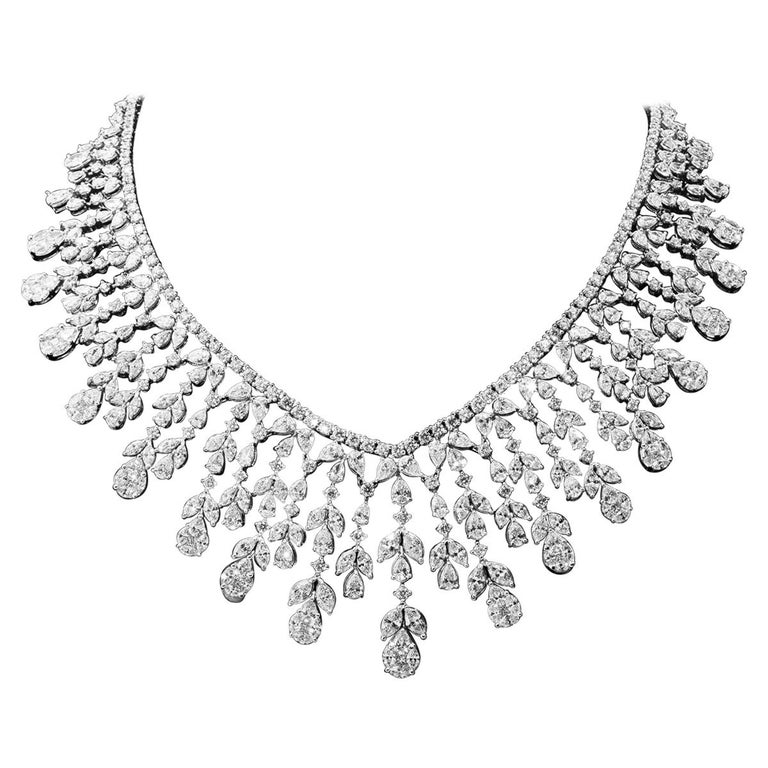 IGI Certified 18 Karat White Gold Handcrafted Diamond Bridal Necklace Set  For Sale at 1stDibs | bridal necklaces, bridal white gold necklace set,  white gold wedding necklace