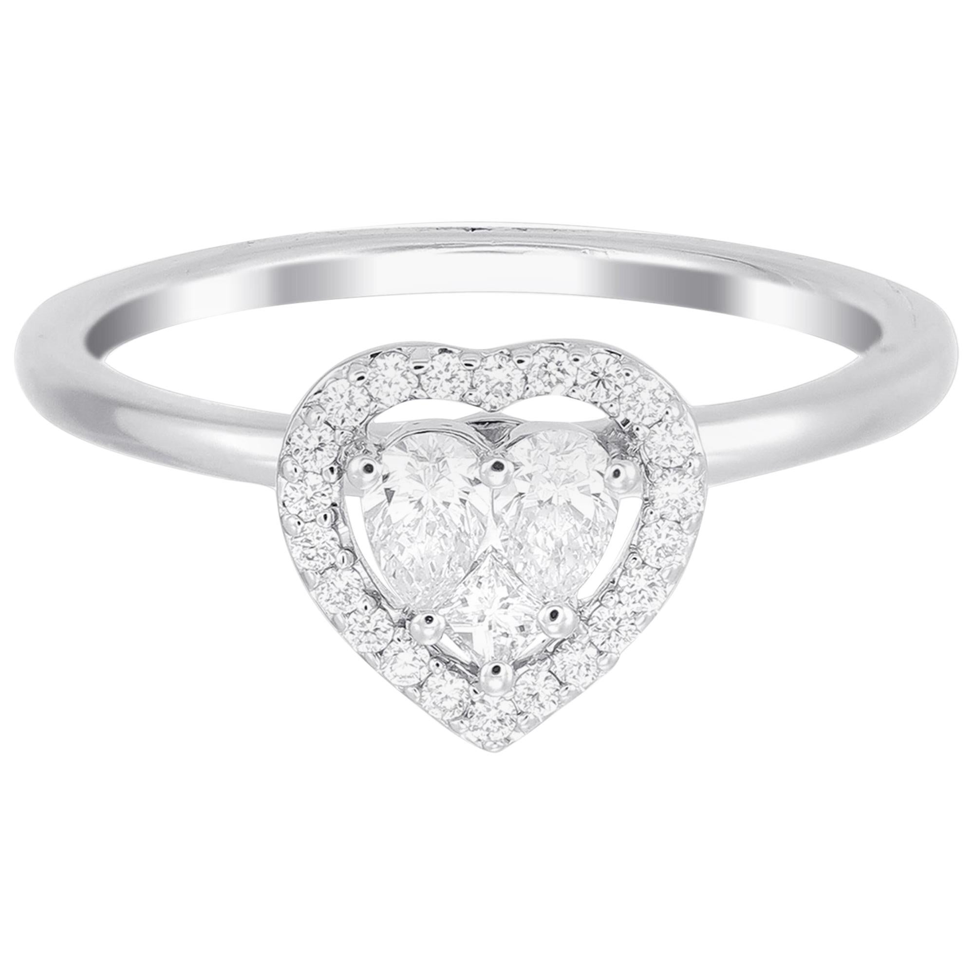 18 Karat White Gold Heart Illusion Diamond Wedding Ring