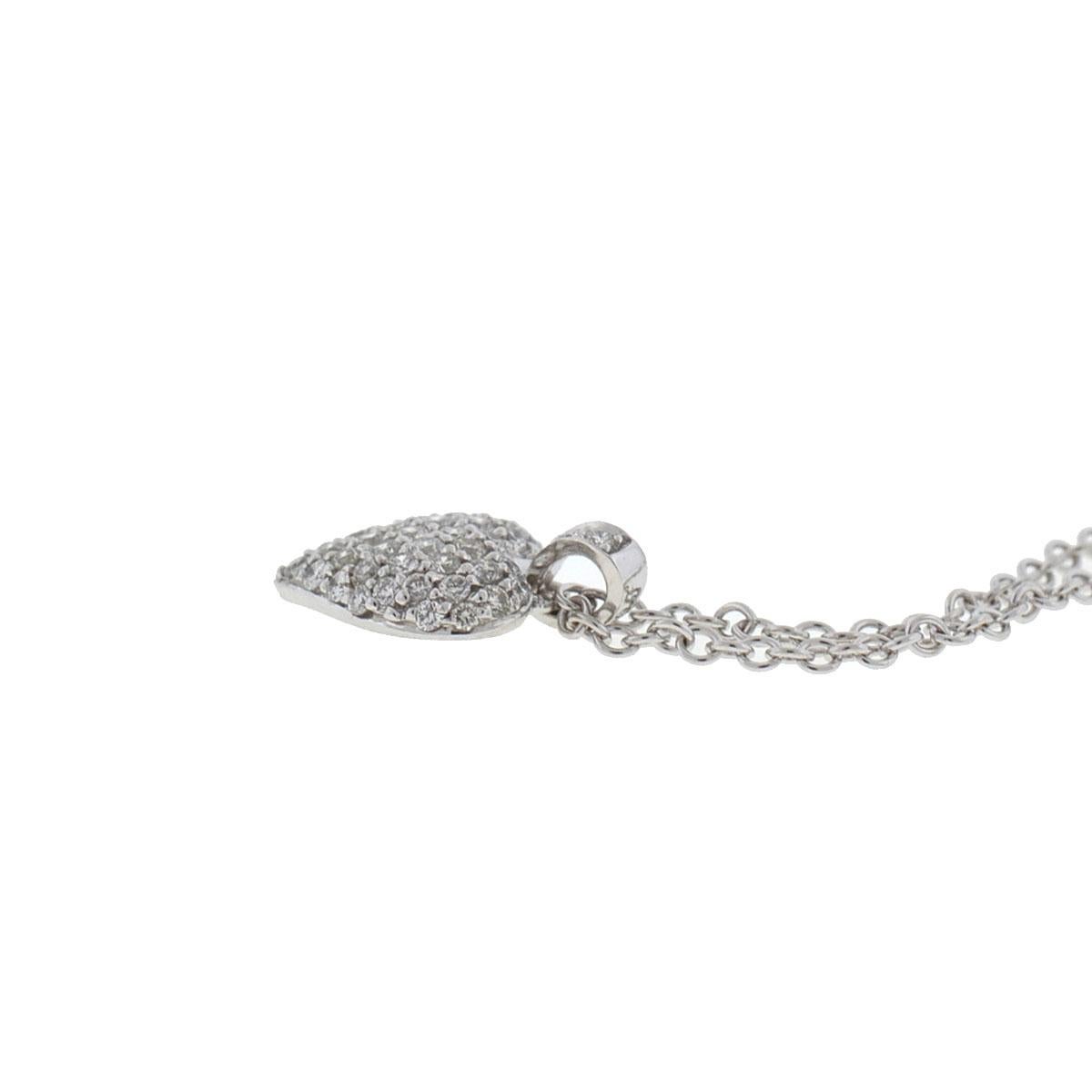 Women's or Men's 18 Karat White Gold Heart Pave Necklace with Fine Chain Necklace .48 Carat