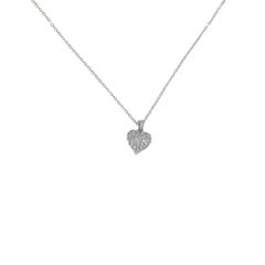 18 Karat White Gold Heart Pave Necklace with Fine Chain Necklace .48 Carat