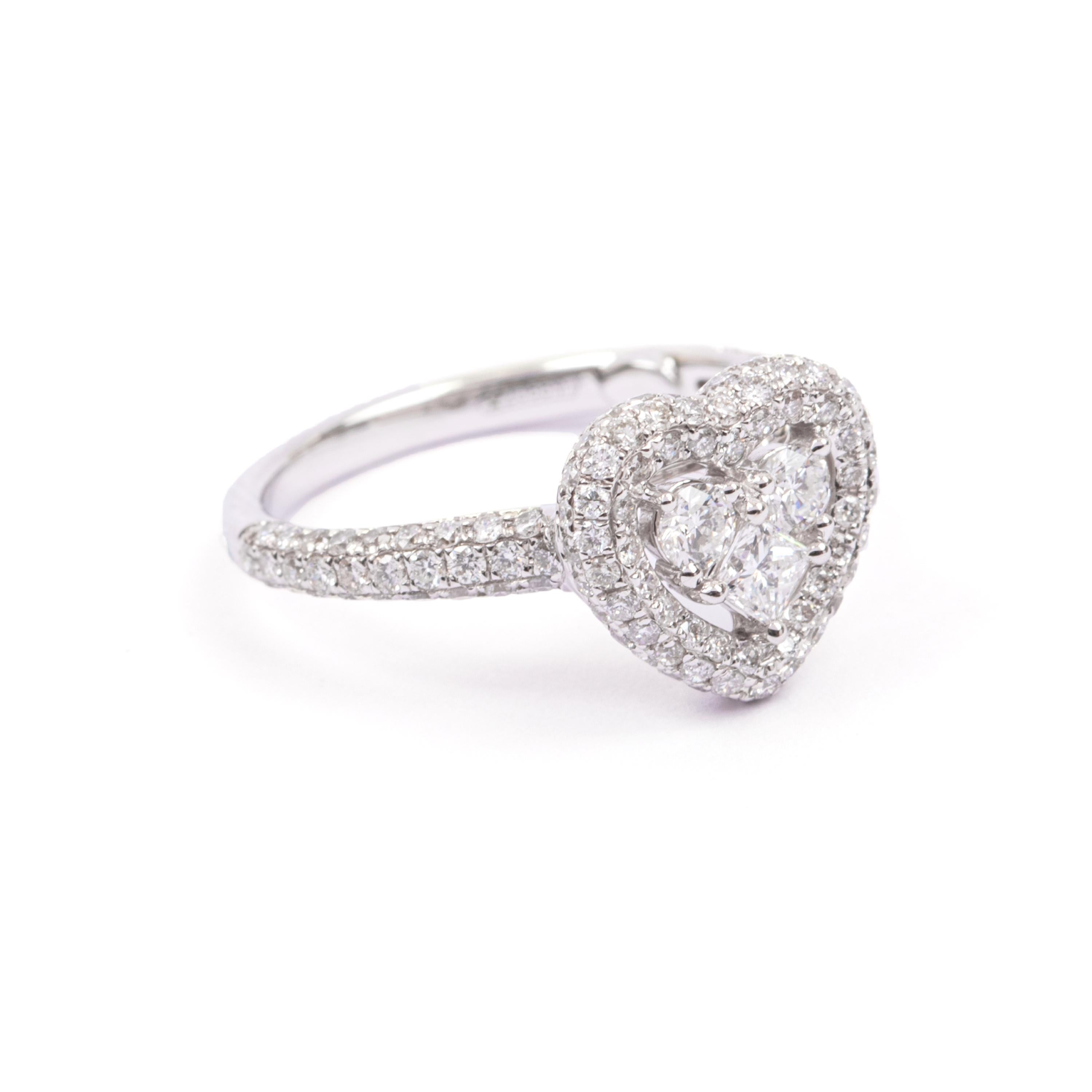 Beautiful heart ring by Jovane .  A very elegant white gold ring heart-shaped with 1.13 carat brilliant cut and 0,16 princess diamonds inside.
Size IT 13,5  US 6,50