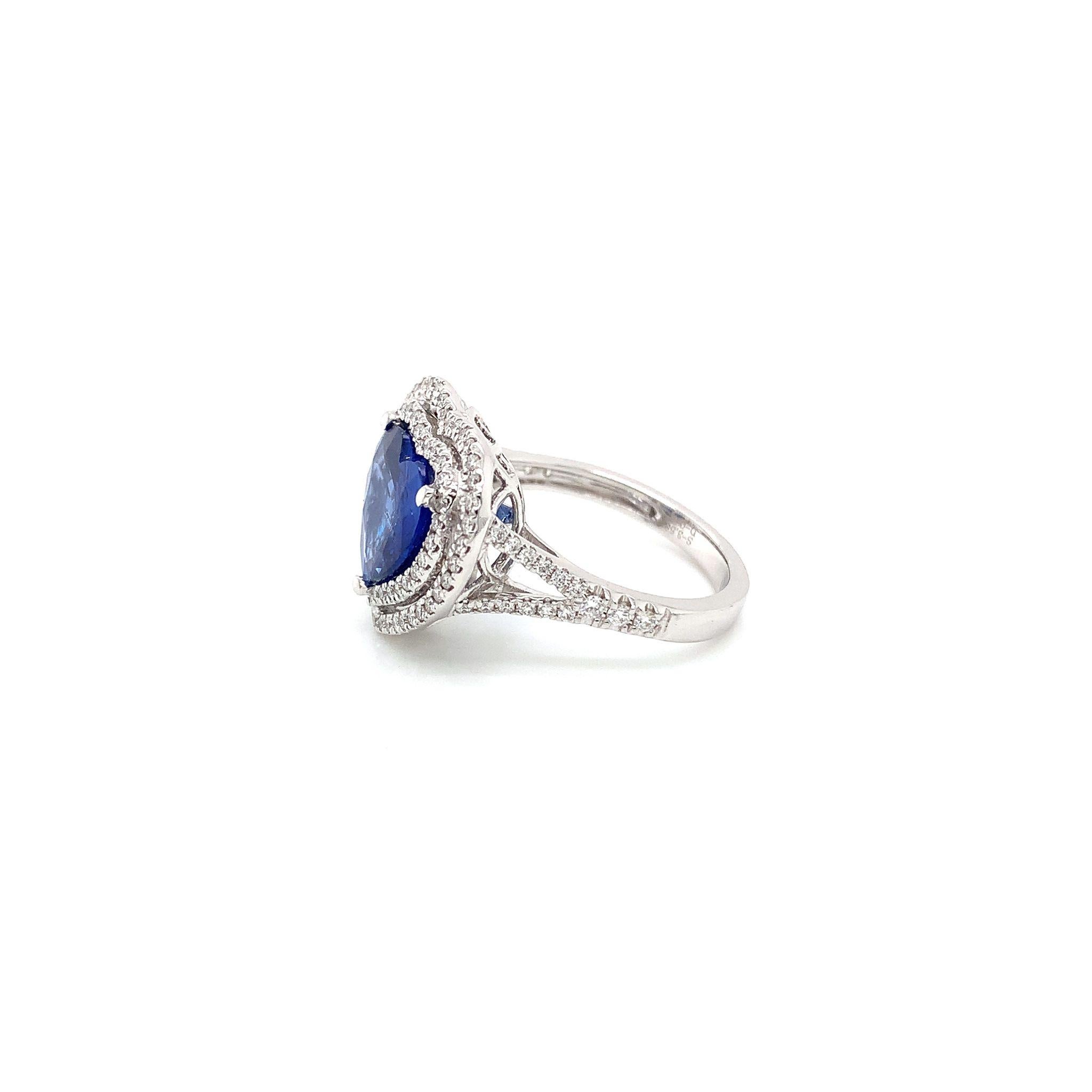 Heart Cut 18 Karat White Gold Heart Shape Ceylon Sapphire & Diamond Ring 3.58 Carats