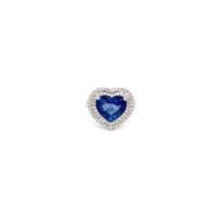 18 Karat White Gold Heart Shape Ceylon Sapphire & Diamond Ring 3.58 Carats