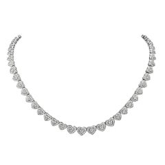 18 Karat White Gold Heart Shape Diamond Riviera Necklace