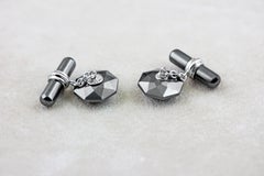 18 Karat White Gold Hematite Emeralds Octagonal Cufflinks