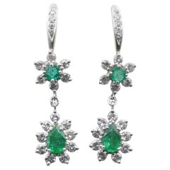 18 Karat White Gold High Quality Emerald and Diamond Earrings