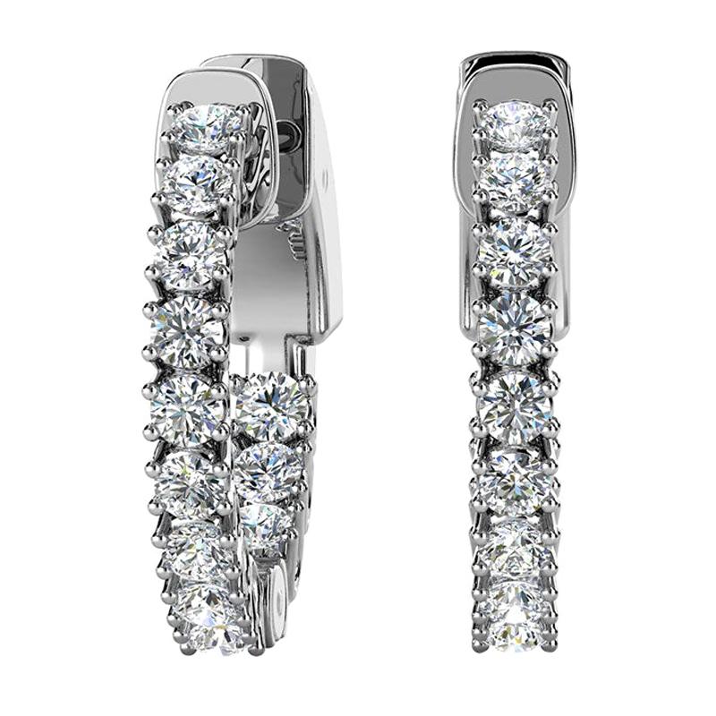 18 Karat White Gold Hoop Insideout Diamond Earings '3/4 Carat' For Sale