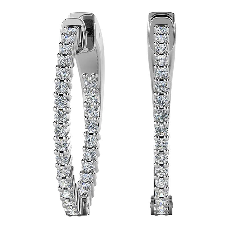 18 Karat White Gold Hoop Insideout Diamond Earrings '4/5 Carat' For Sale