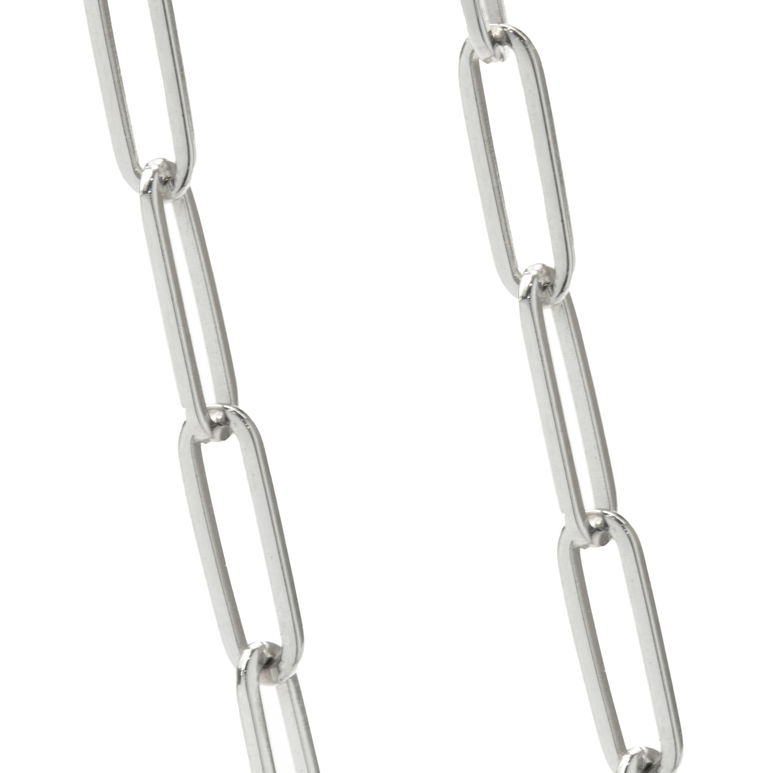 Round Cut 18 Karat White Gold Horseshoe Diamond Necklace on Paperclip Link Chain