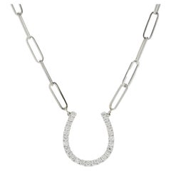 18 Karat White Gold Horseshoe Diamond Necklace on Paperclip Link Chain
