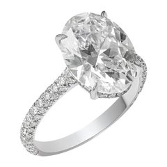 18 Karat White Gold HRD Certified 4.50 Carat Oval Cut Diamond Solitaire Ring
