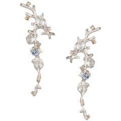 18 Karat White Gold Icy Jade, Diamond and Sapphire Award Earrings