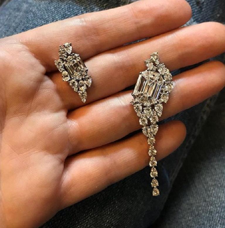 18 Karat White Gold Illusion Asymmetrical Diamond Earrings 3