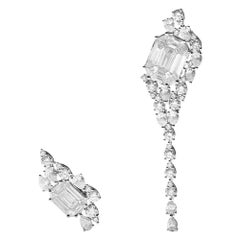18 Karat White Gold Illusion Asymmetrical Diamond Earrings