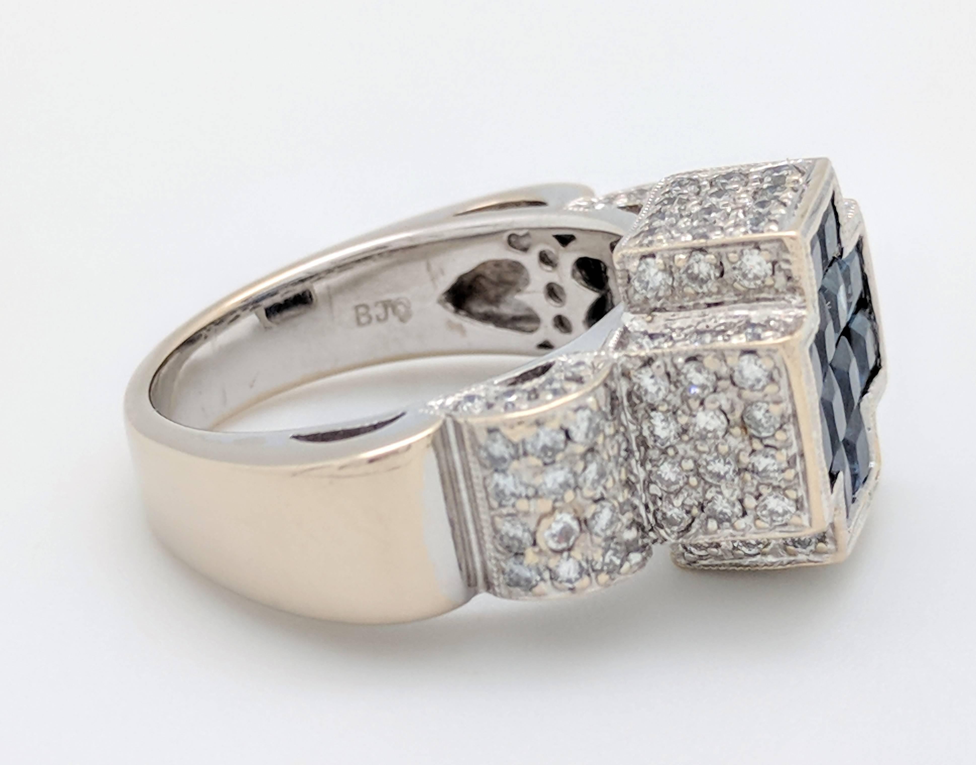 18 Karat White Gold Illusion Set Sapphire and Diamond Cross Ring 4