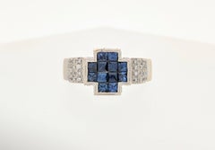 18 Karat White Gold Illusion Set Sapphire and Diamond Cross Ring