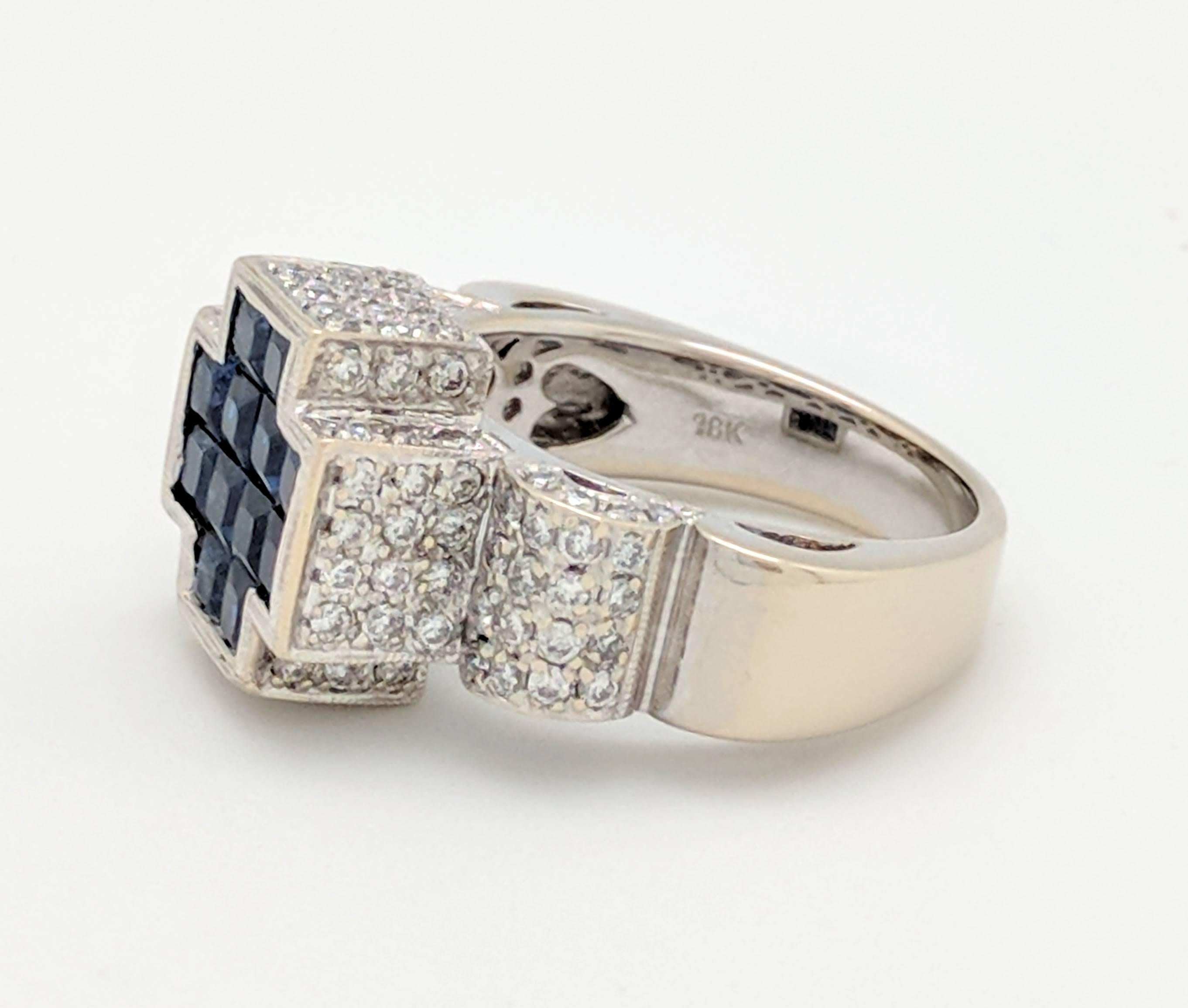18 Karat White Gold Illusion Set Sapphire and Diamond Cross Ring 1