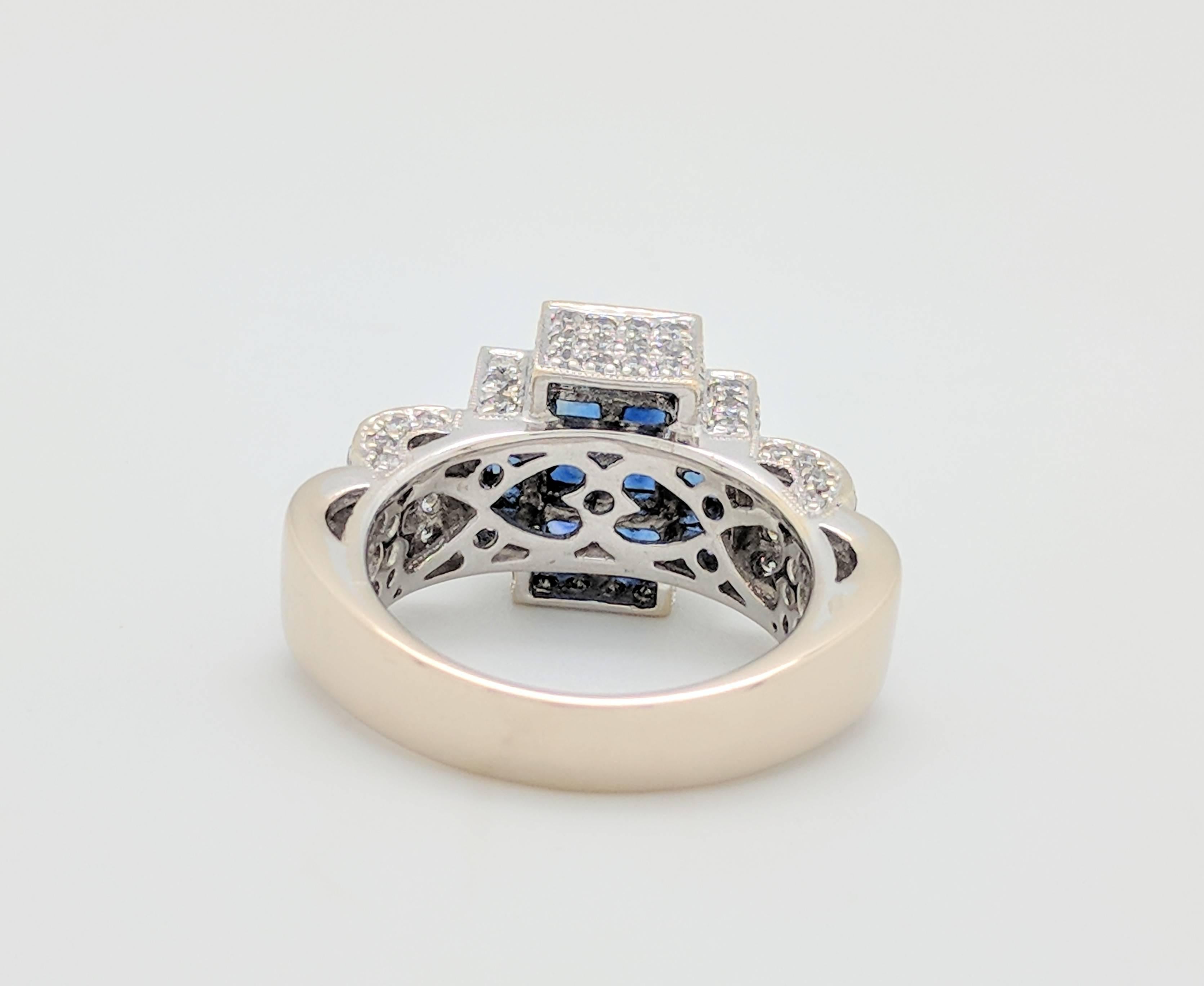 18 Karat White Gold Illusion Set Sapphire and Diamond Cross Ring 2