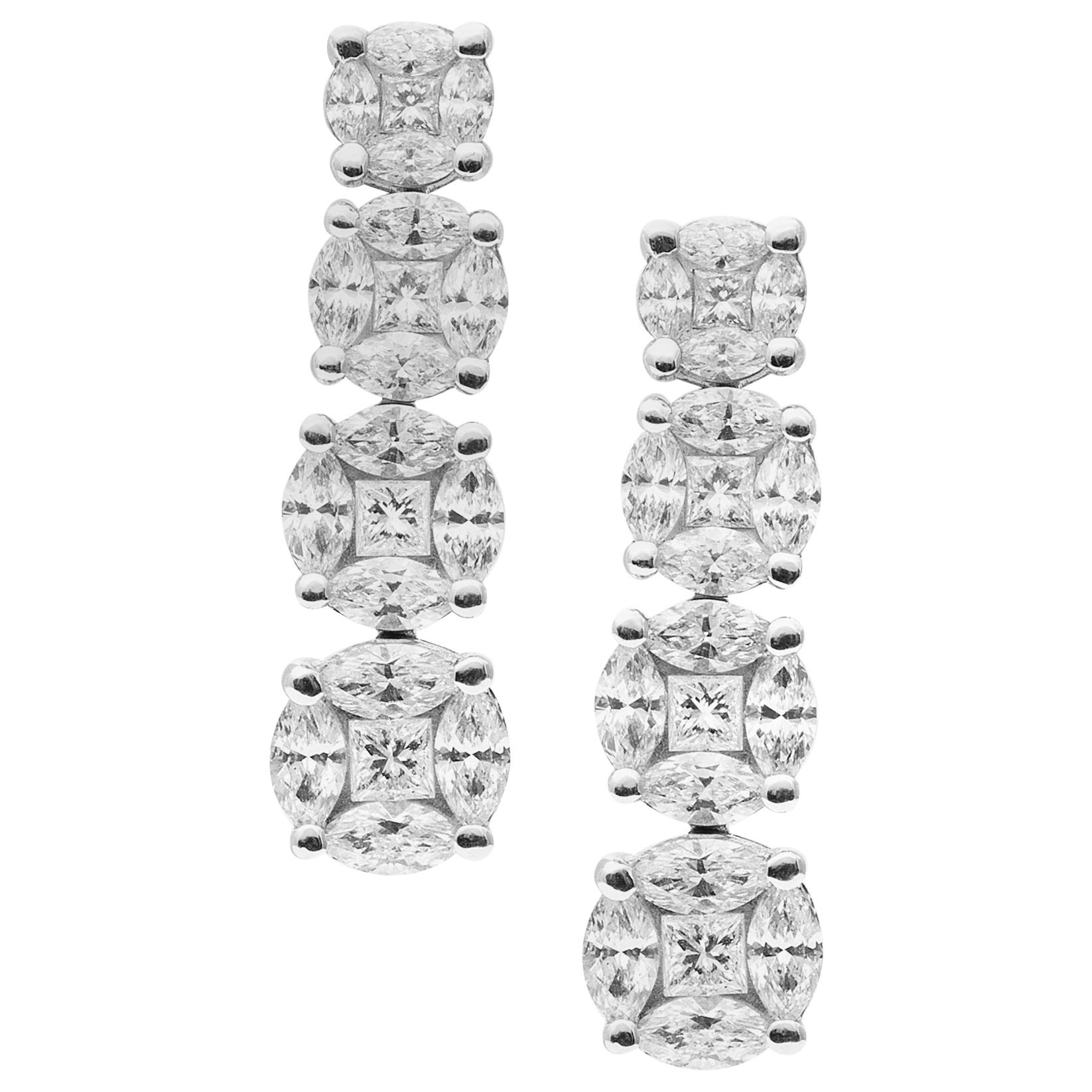 18 Karat White Gold Illusion Setting Diamond Earrings For Sale