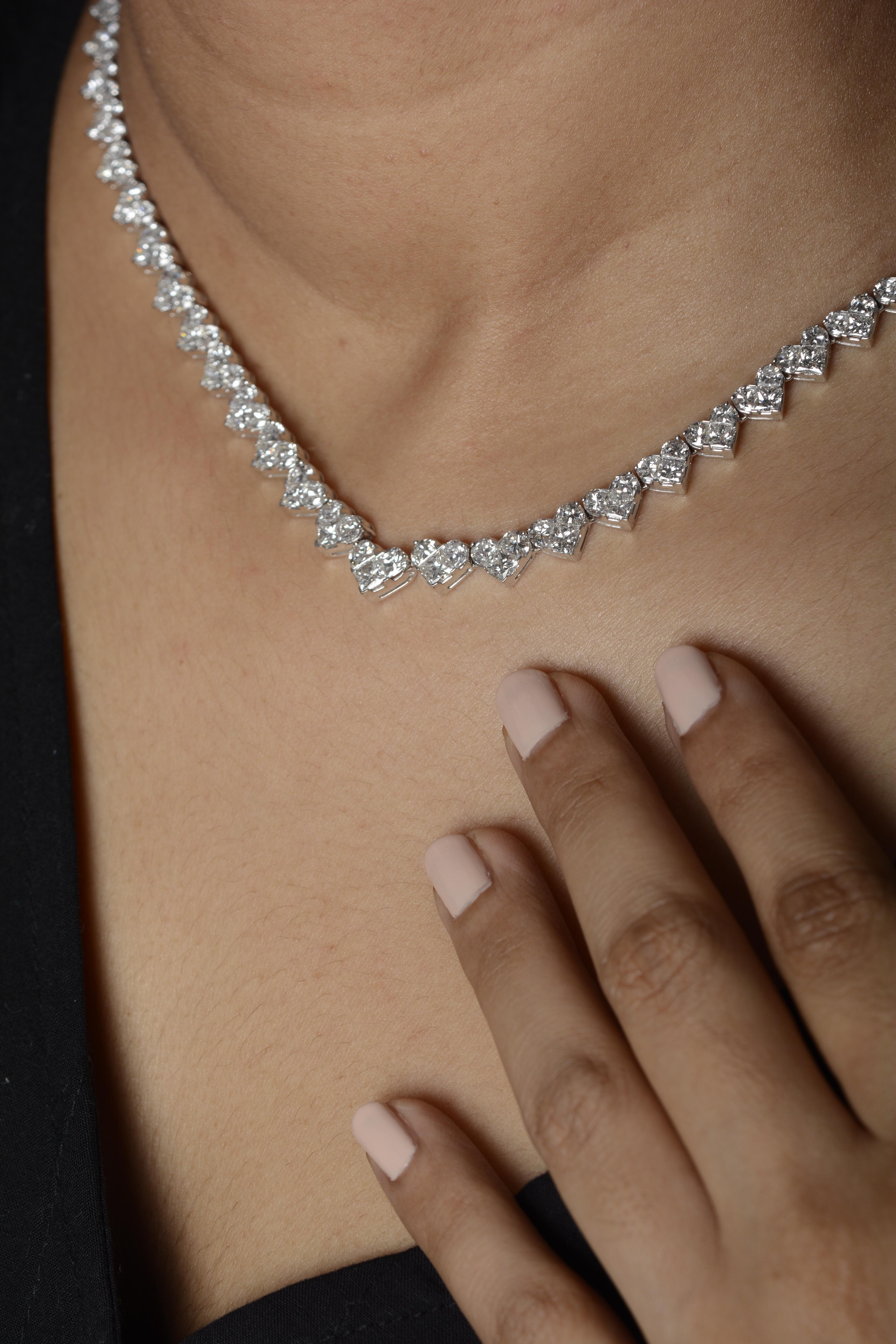 Contemporary 18 Karat White Gold Illusion Setting Diamond Necklace Set For Sale