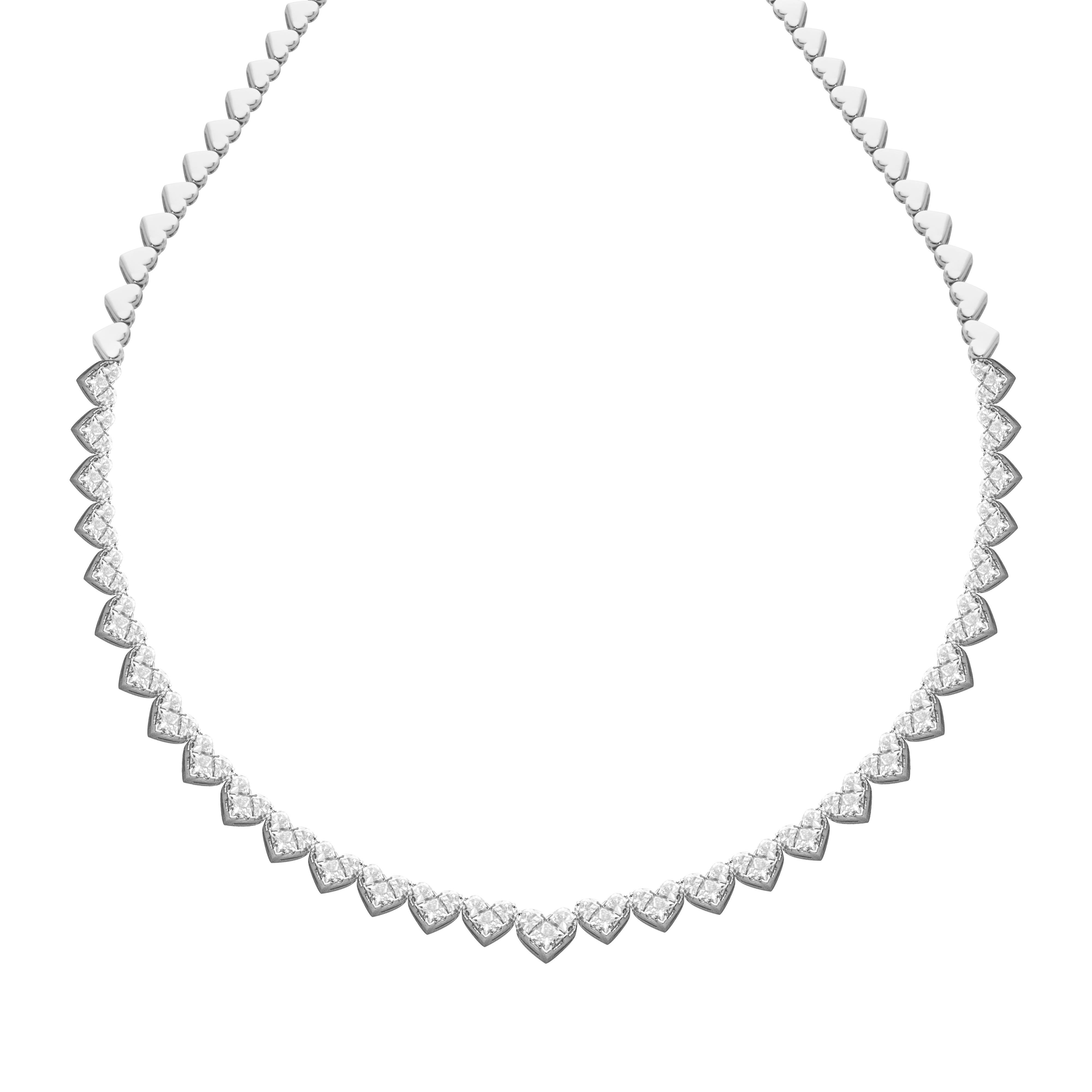 18 Karat White Gold Illusion Setting Diamond Necklace Set For Sale