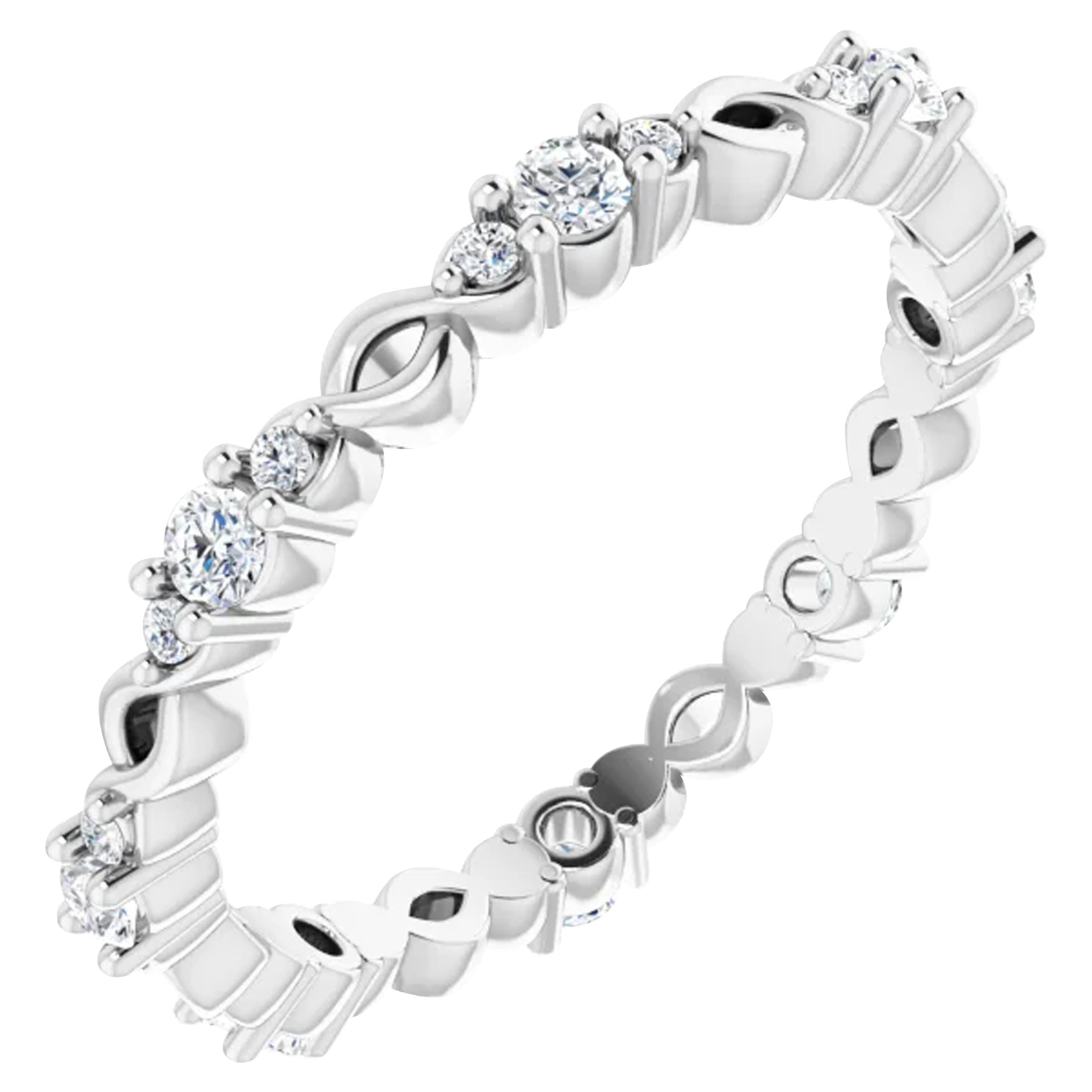 18 Karat White Gold Infinity Inspired Round Diamond Wedding Ring Eternity Band For Sale