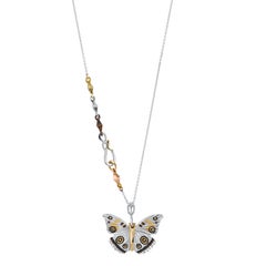 18 Karat White Gold Inlay White Buckeye Butterfly Necklace 