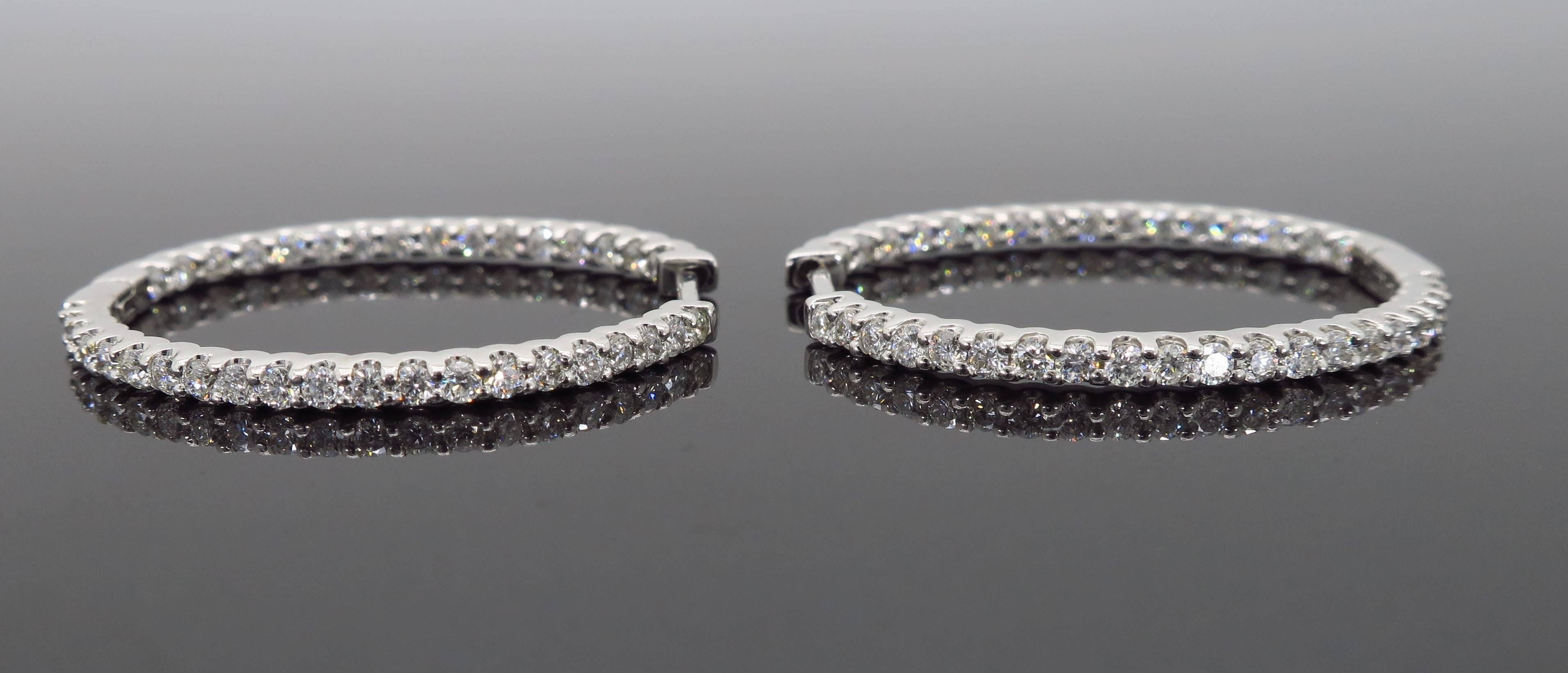 18 Karat White Gold Inside Out Diamond Hoop Earrings In New Condition In Webster, NY