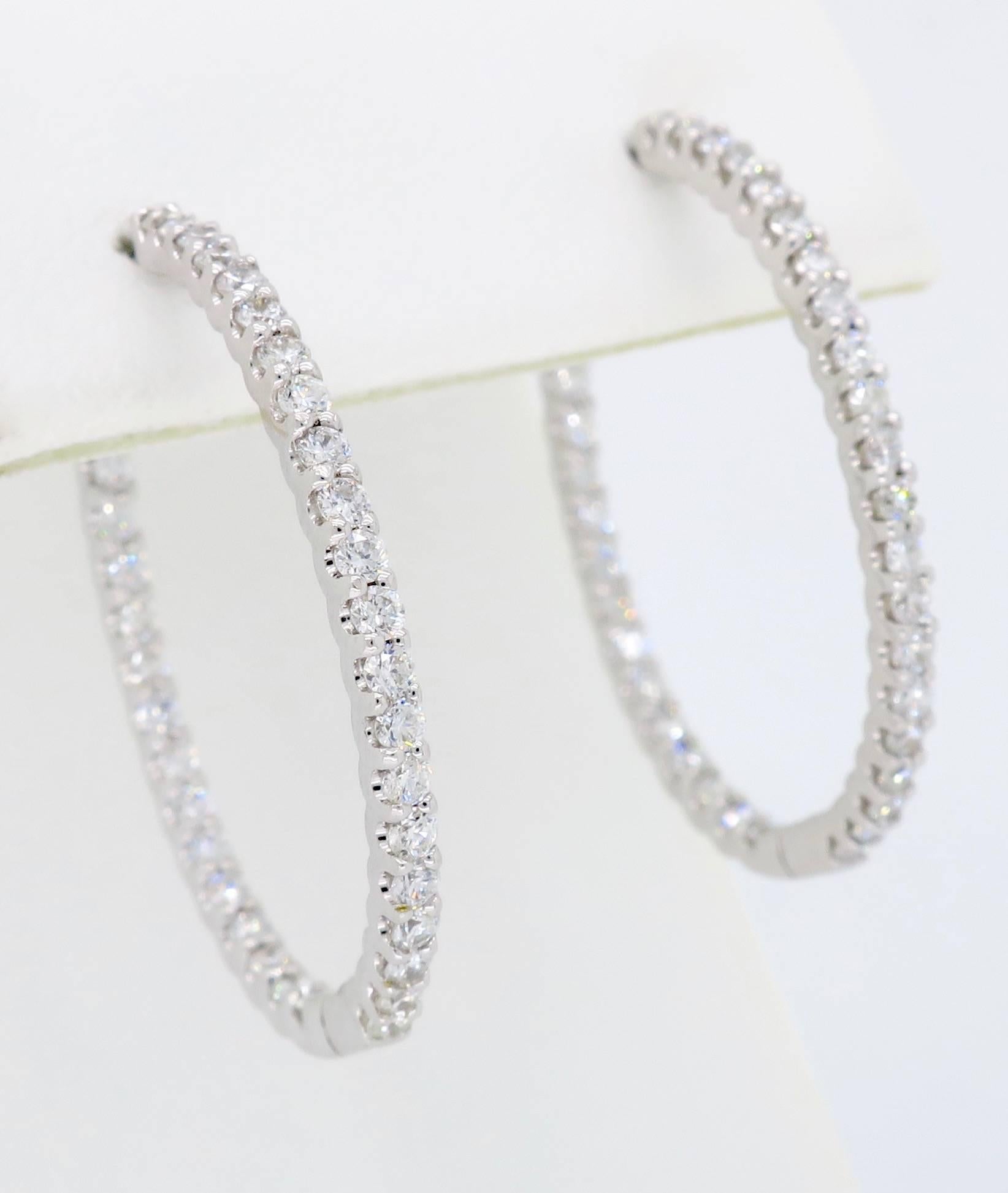 18 Karat White Gold Inside Out Diamond Hoop Earrings 2