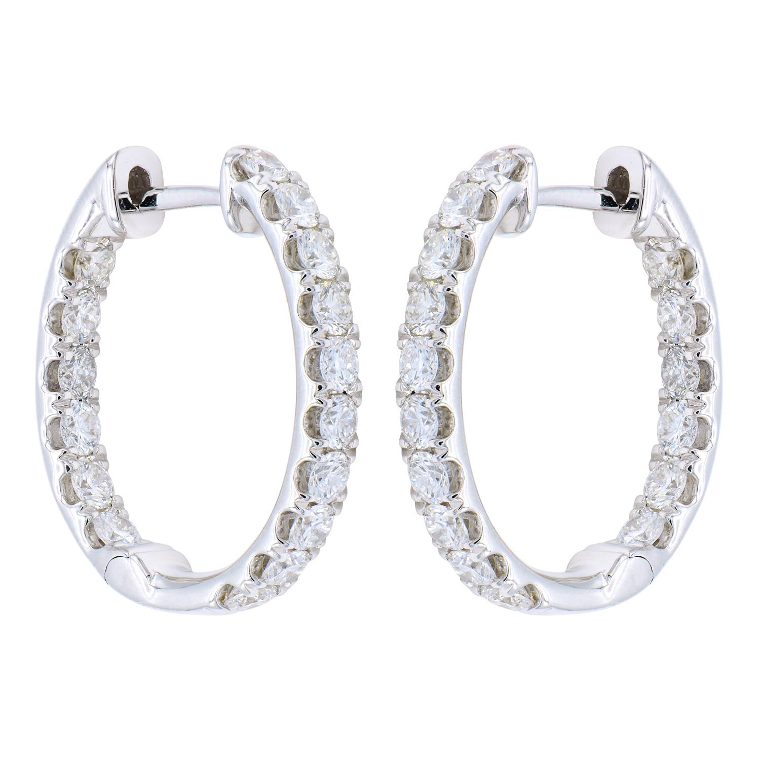Contemporary 18 Karat White Gold Inside Outside Hoop Earrings For Sale