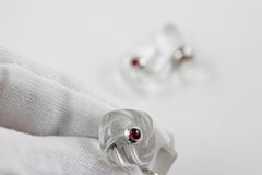 18 Karat White Gold Interwoven Square Rock Crystal and Rubies Cufflinks