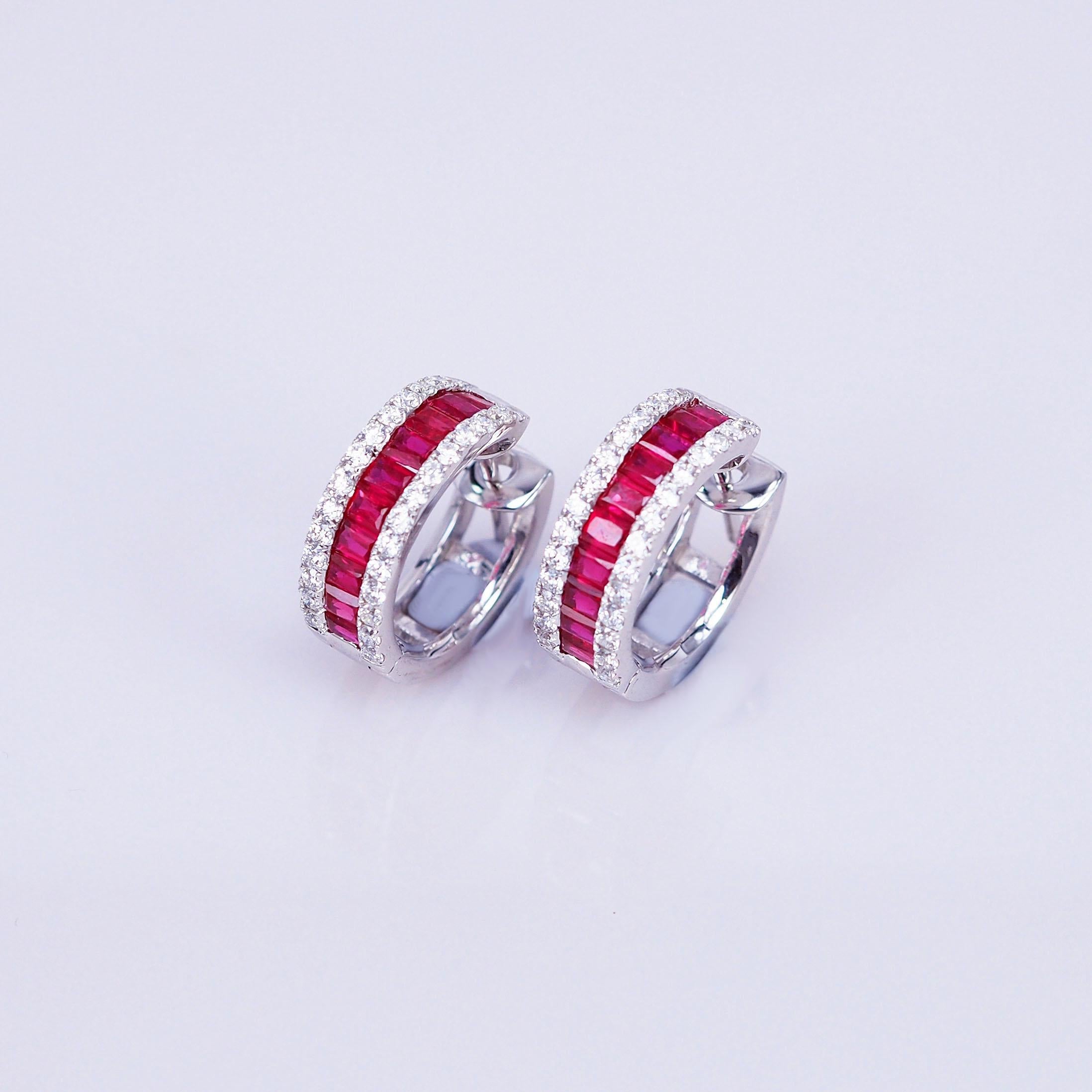 This earrings is  top quality Ruby which make in invisible setting. We set the stone in perfection as we are professional in this kind of setting more than 40 years. The invisible is a highly technique .We cut and groove every stone .Therefore; we
