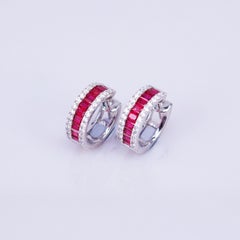18 Carat White Gold Invisible Ruby Hoop Earrings