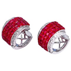 18 Karat White Gold Invisible Ruby Hoop Earrings