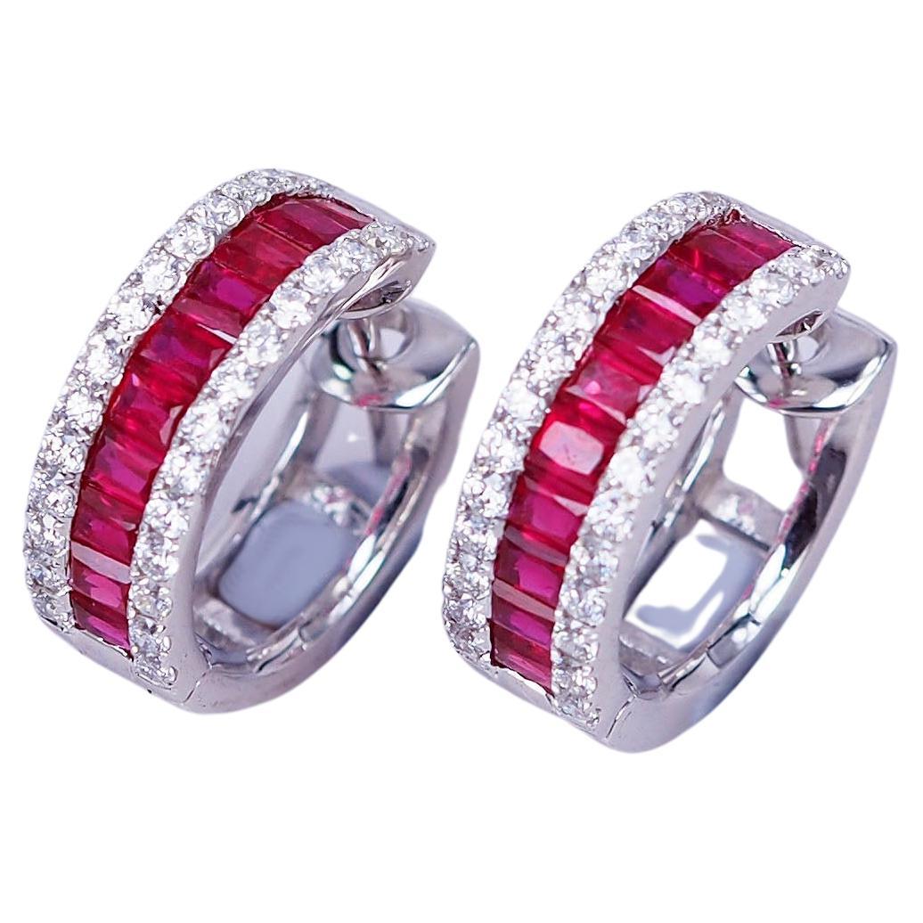 18 Karat White Gold Invisible Ruby Hoop Earrings For Sale