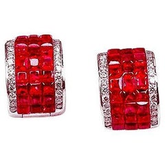 18 Karat White Gold Invisible Ruby Hoop Earrings 'S'