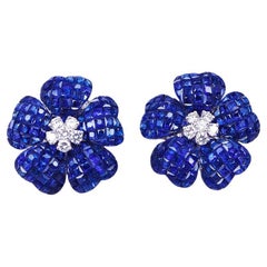 18 Carat White Gold Invisible Sapphire and Diamond Clip-On Earrings