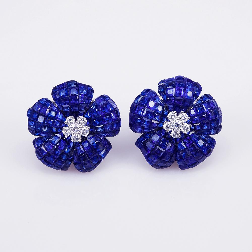 We use the top quality Sapphire which make in invisible setting. We set the stone in perfection as we are professional in this kind of setting more than 40 years. The invisible is a highly technique .We cut and groove every stone .Therefore; we can