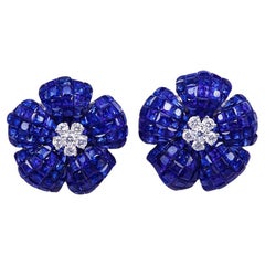 18 Carat White Gold Invisible Sapphire and Diamond Flower