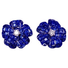 Pendientes Flor Zafiro Invisible Oro Blanco 18 Quilates