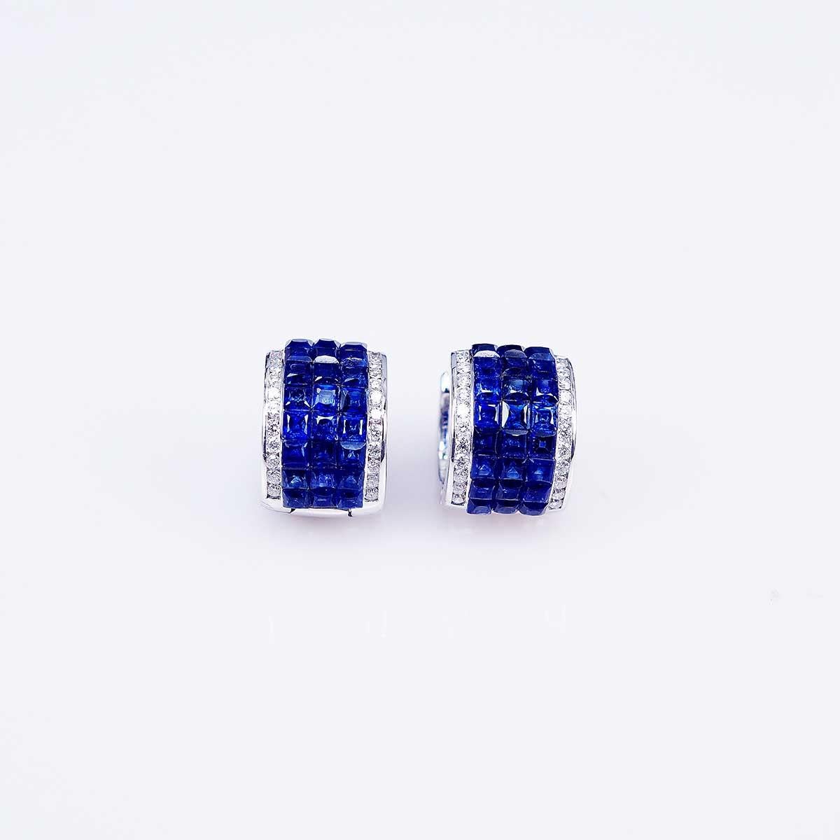 The top quality Sapphire which make in invisible setting. We set the stone in perfection as we are professional in this kind of setting more than 40 years. The invisible is a highly technique .We cut and groove every stone .Therefore; we can