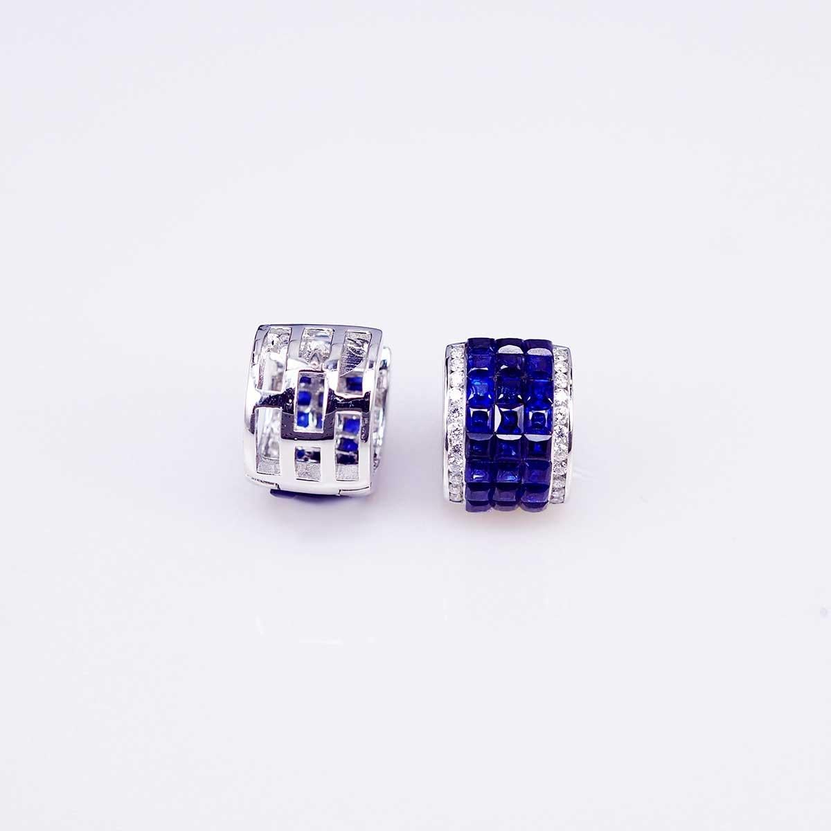 Square Cut 18 Carat White Gold Invisible Sapphire Hoop Earrings 'S' For Sale