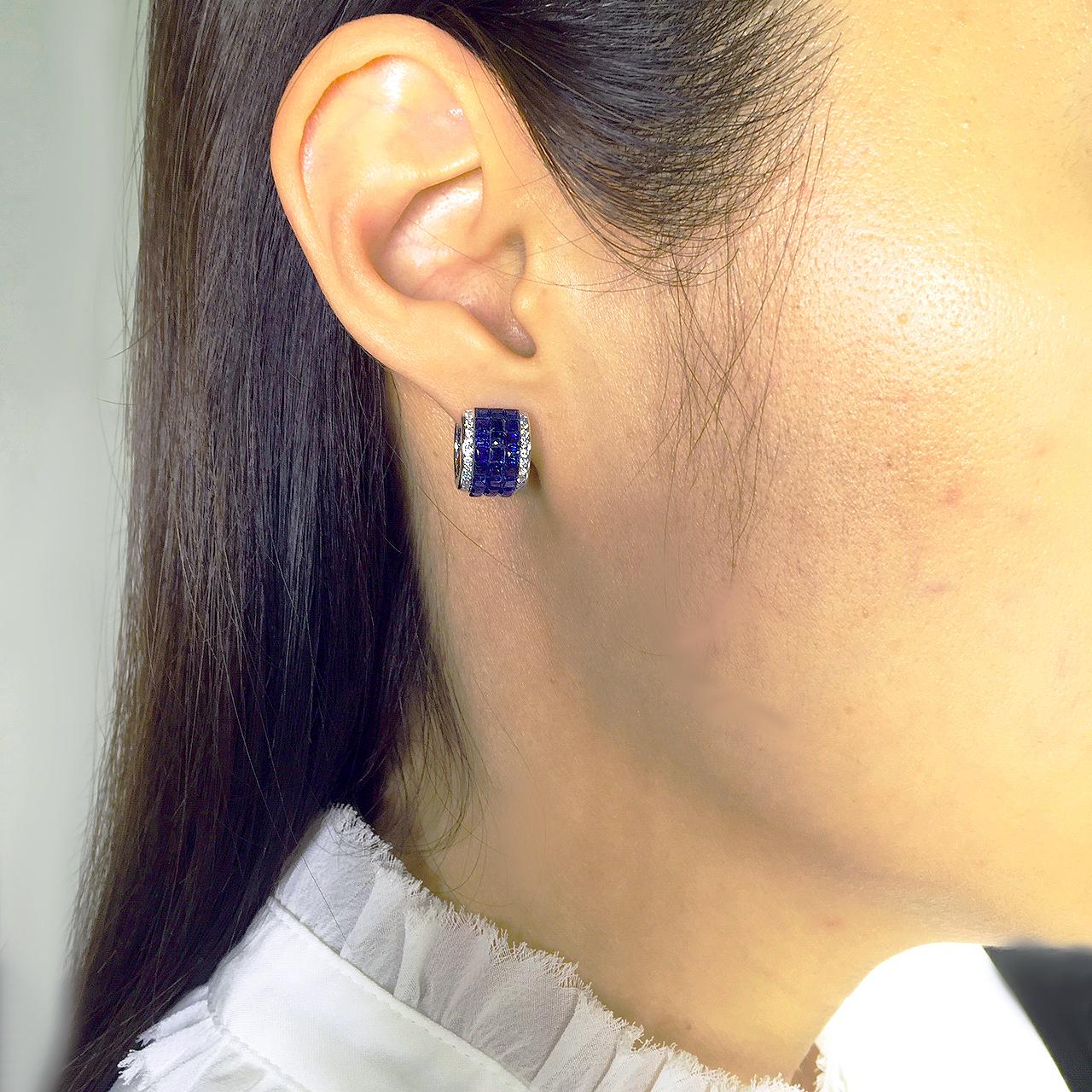 Women's 18 Carat White Gold Invisible Sapphire Hoop Earrings 'S' For Sale